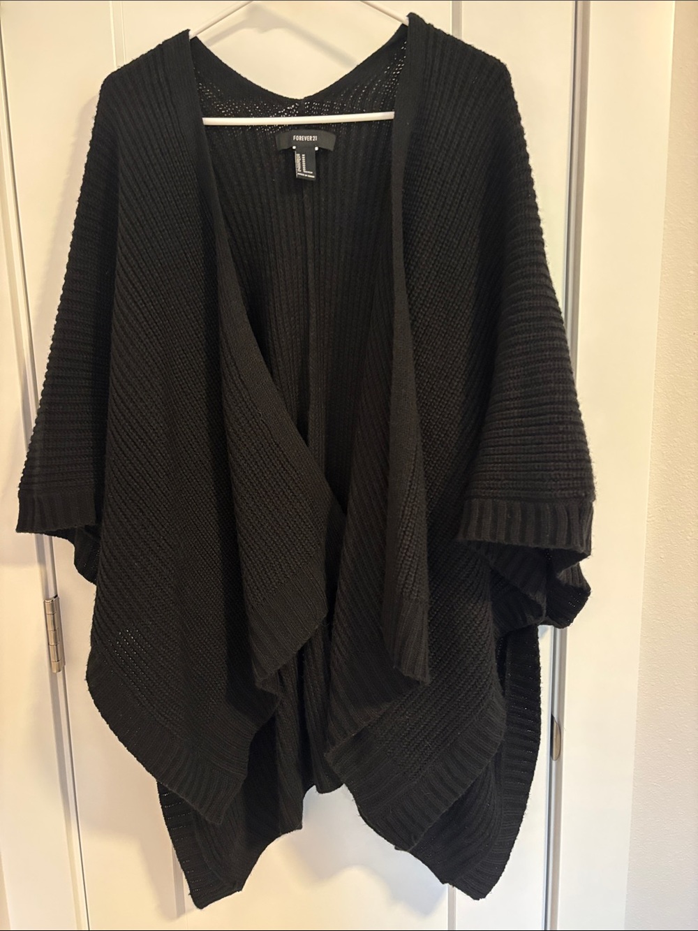 Forever 21 Black Draped Open-Front Knit Poncho Cardigan